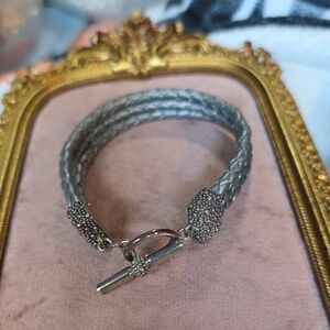 Michael Dawkins 925 Sterling Silver triple-strand braided gray leather bracelet